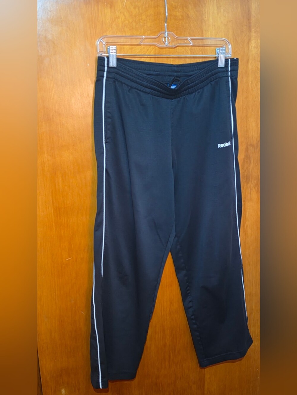 Reebok Mens Small Black White Piped Track Warmup Pants Athletic Pants Sz S